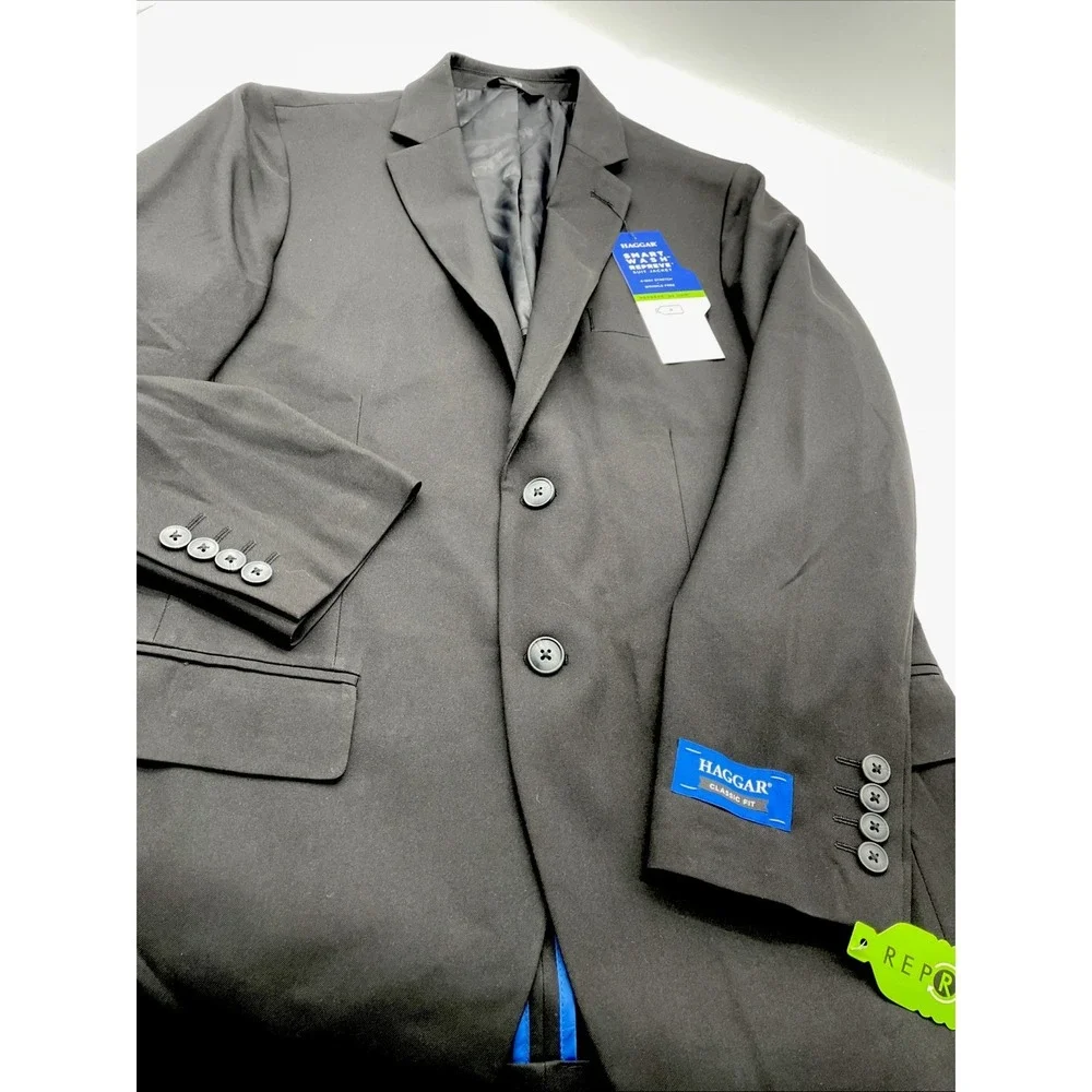 Haggar Suit Jacket Mens 38 R Black Repreve Classic Fit Smart Wash - Picture 2 of 9